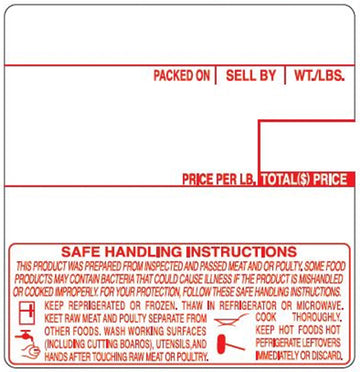 LCR8040 ALL RED Printing Scale Label, 58 x 60 mm, UPC/Safe Handling, 12 Rolls of 500 Labels